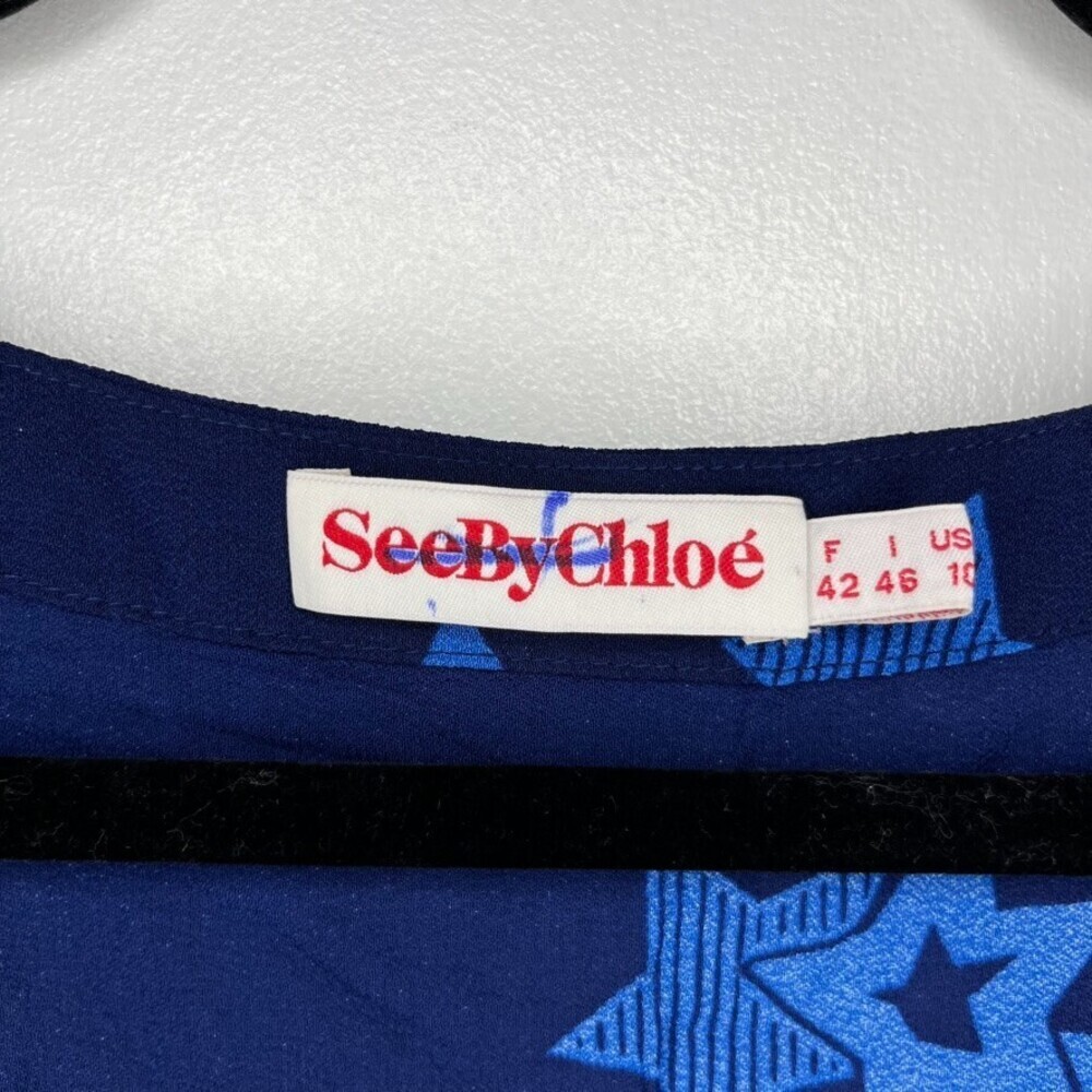 See By Chloe Womens Short Tank Set 10 Blue Viscose Bermuda Lined Stars Relaxed - Picture 6 of 16